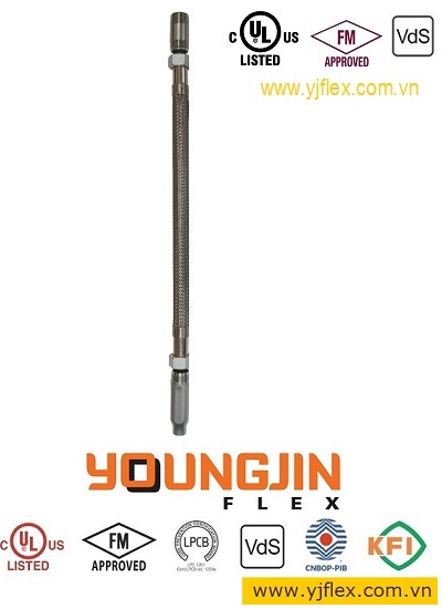 Dây mềm YoungJin Flex có vỏ bện dài 1000mm áp lực 14bar /200psi chứng nhận UL,FM, VDS